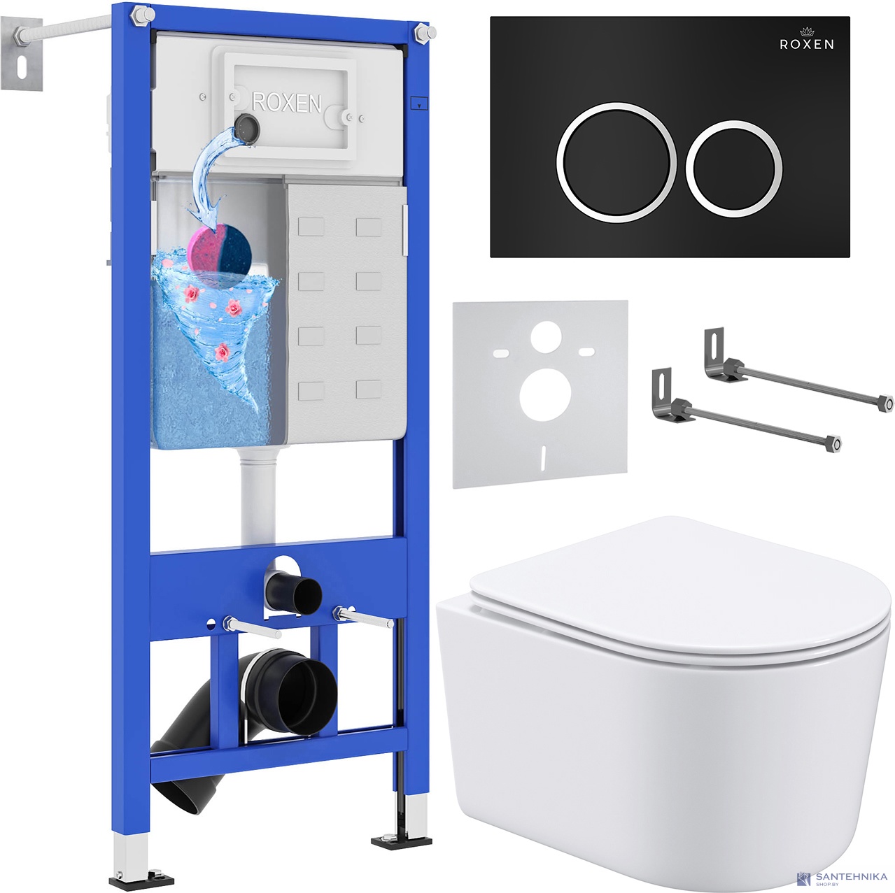 Комплект 6 в1 инсталляции и подвесного унитаза Roxen StounFix Dual Fresh 911522