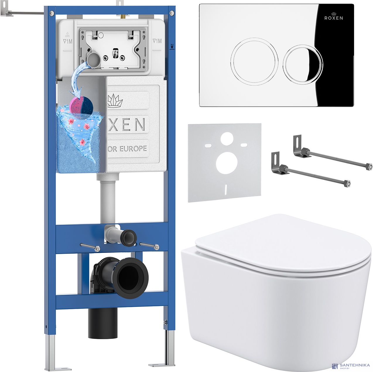 Комплект 6 в1 инсталляции и подвесного унитаза Roxen StounFix Dual Fresh 913681