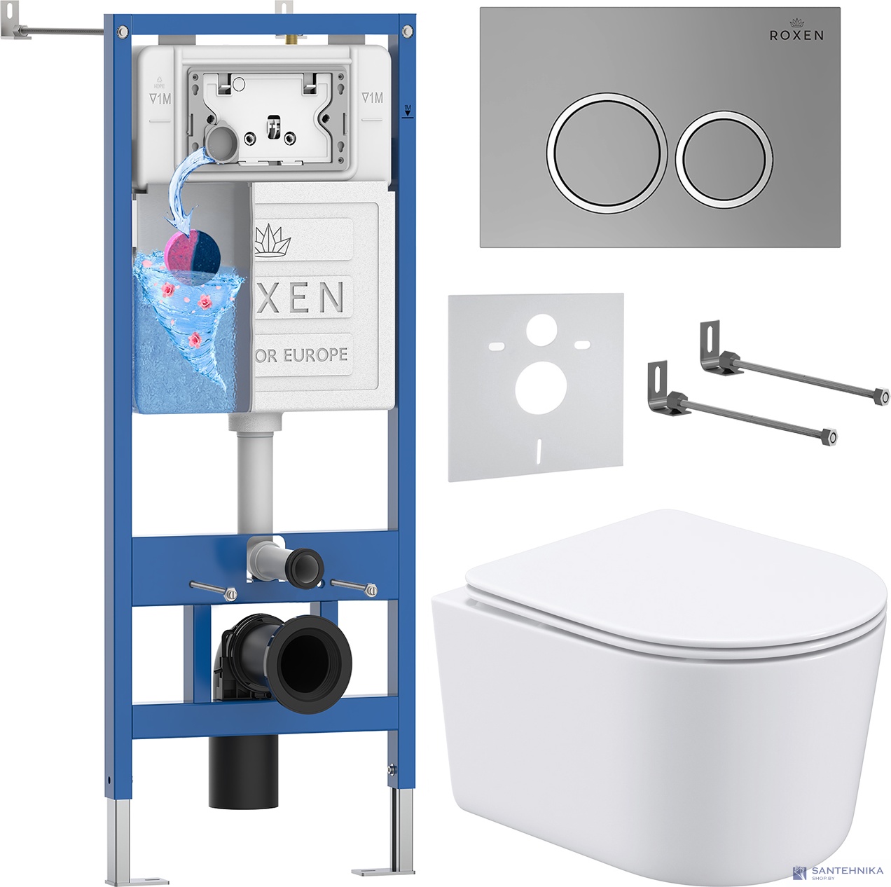 Комплект 6 в1 инсталляции и подвесного унитаза Roxen StounFix Dual Fresh 915792