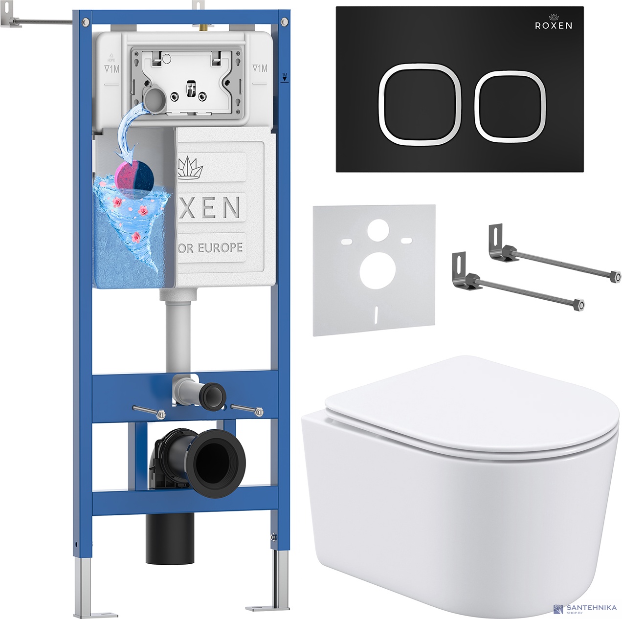 Комплект 6 в1 инсталляции и подвесного унитаза Roxen StounFix Dual Fresh 917914