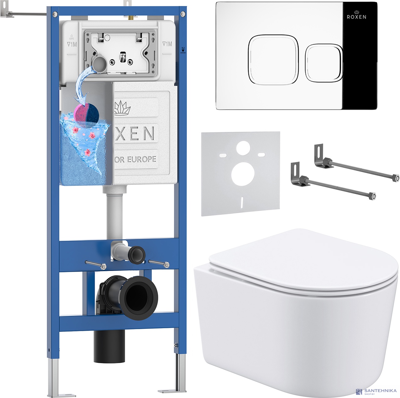 Комплект 6 в1 инсталляции и подвесного унитаза Roxen StounFix Dual Fresh  918025