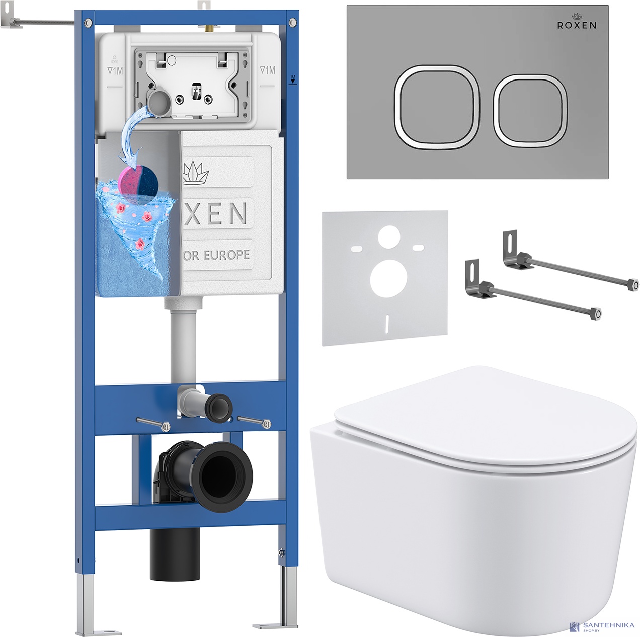Комплект 6 в1 инсталляции и подвесного унитаза Roxen StounFix Dual Fresh 919136
