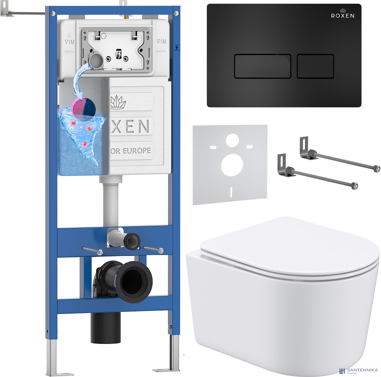 Комплект 6 в1 инсталляции и подвесного унитаза Roxen StounFix Dual Fresh 921358
