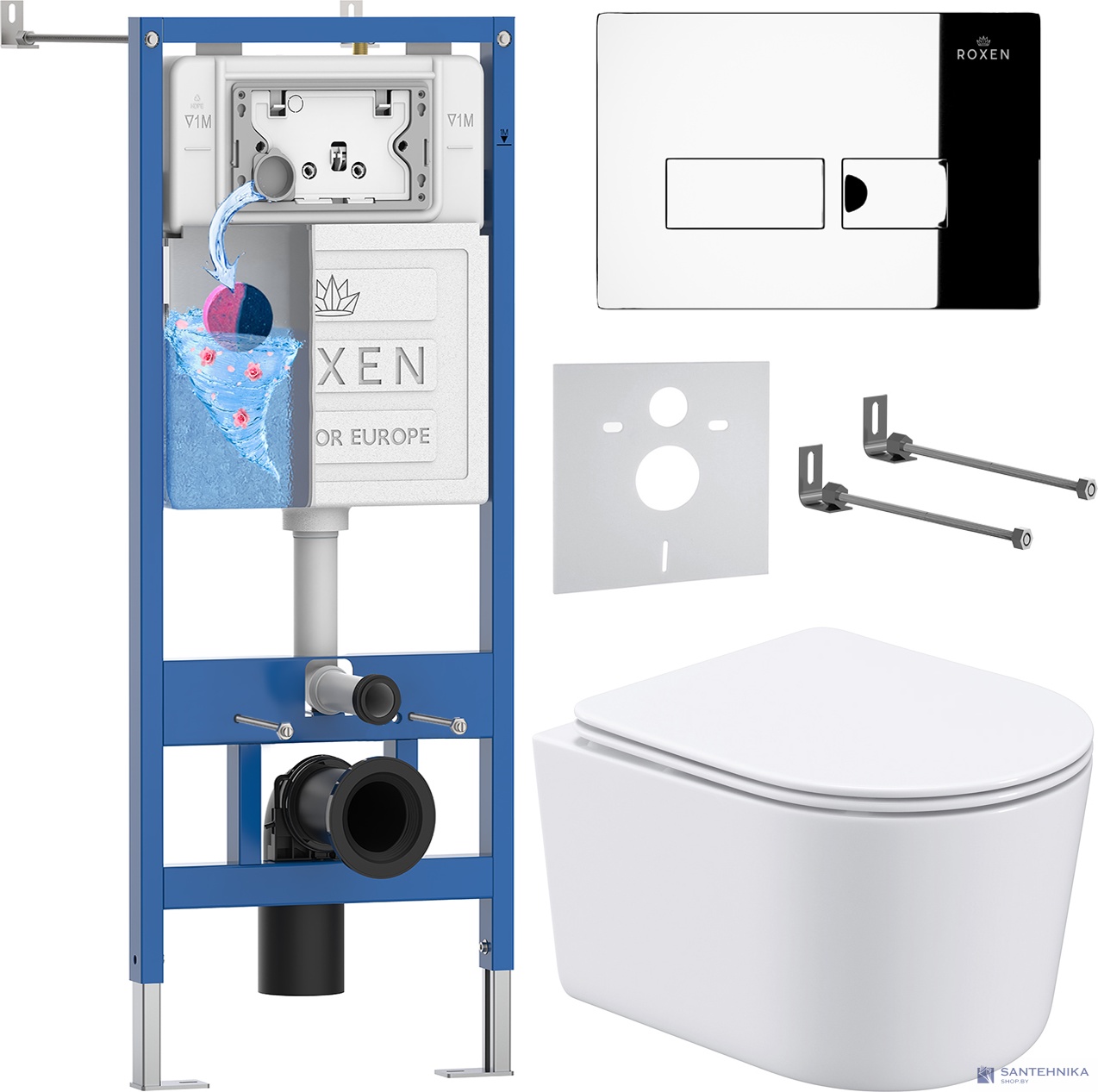 Комплект 6 в1 инсталляции и подвесного унитаза Roxen StounFix Dual Fresh 932469