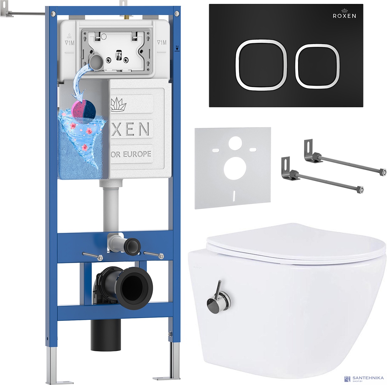 Комплект 6 в1 инсталляции и подвесного унитаза Roxen StounFix Dual Fresh 938621