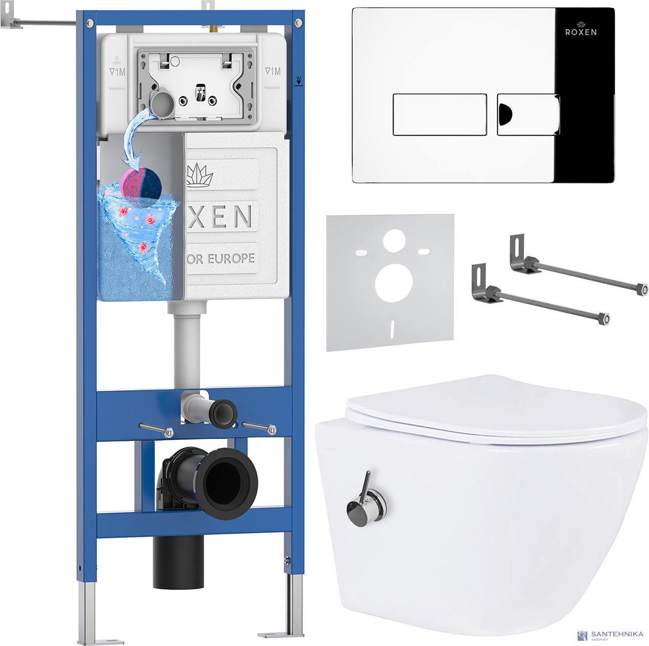 Комплект 6 в1 инсталляции и подвесного унитаза Roxen StounFix Dual Fresh 958812