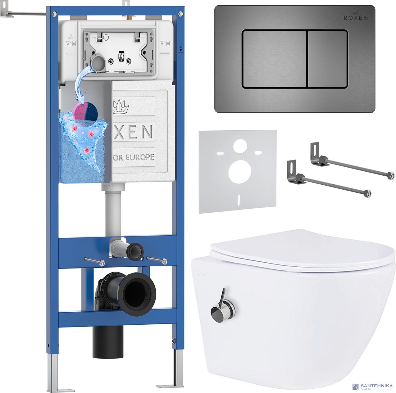 Комплект 6 в1 инсталляции и подвесного унитаза Roxen StounFix Dual Fresh 960516