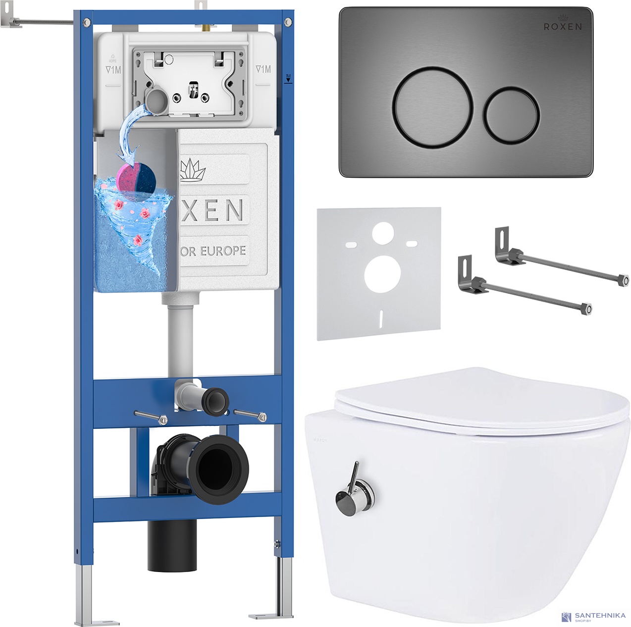 Комплект 6 в1 инсталляции и подвесного унитаза Roxen StounFix Dual Fresh 962282