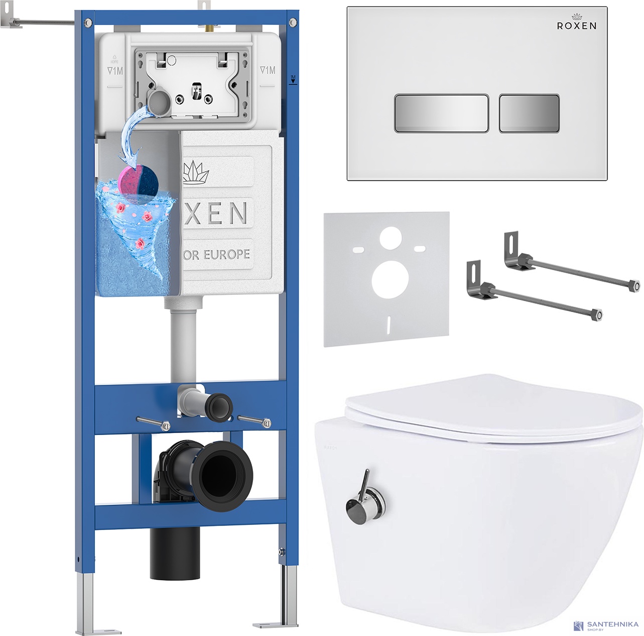 Комплект 6 в1 инсталляции и подвесного унитаза Roxen StounFix Dual Fresh 962866