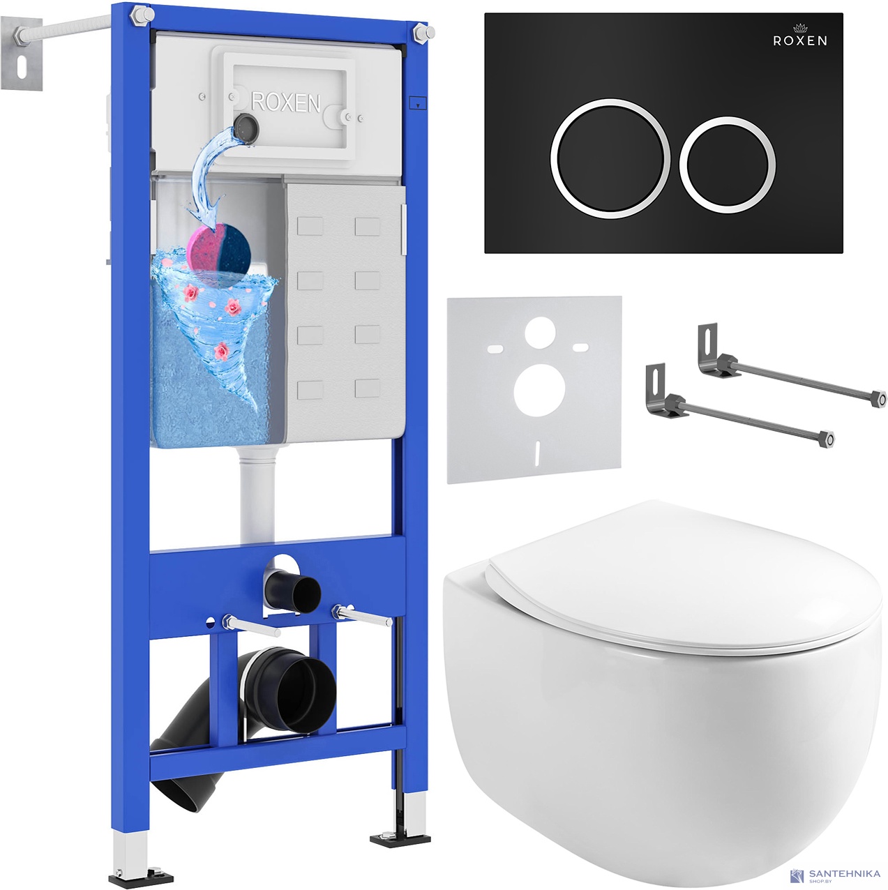 Комплект 6 в1 инсталляции и подвесного унитаза Roxen StounFix Dual Fresh 964010