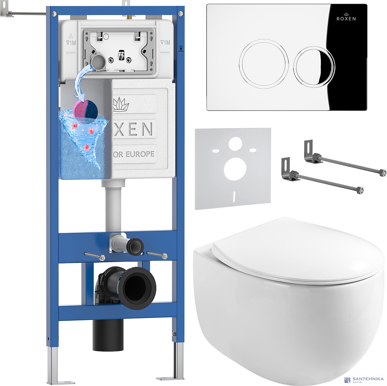 Комплект 6 в1 инсталляции и подвесного унитаза Roxen StounFix Dual Fresh 964032