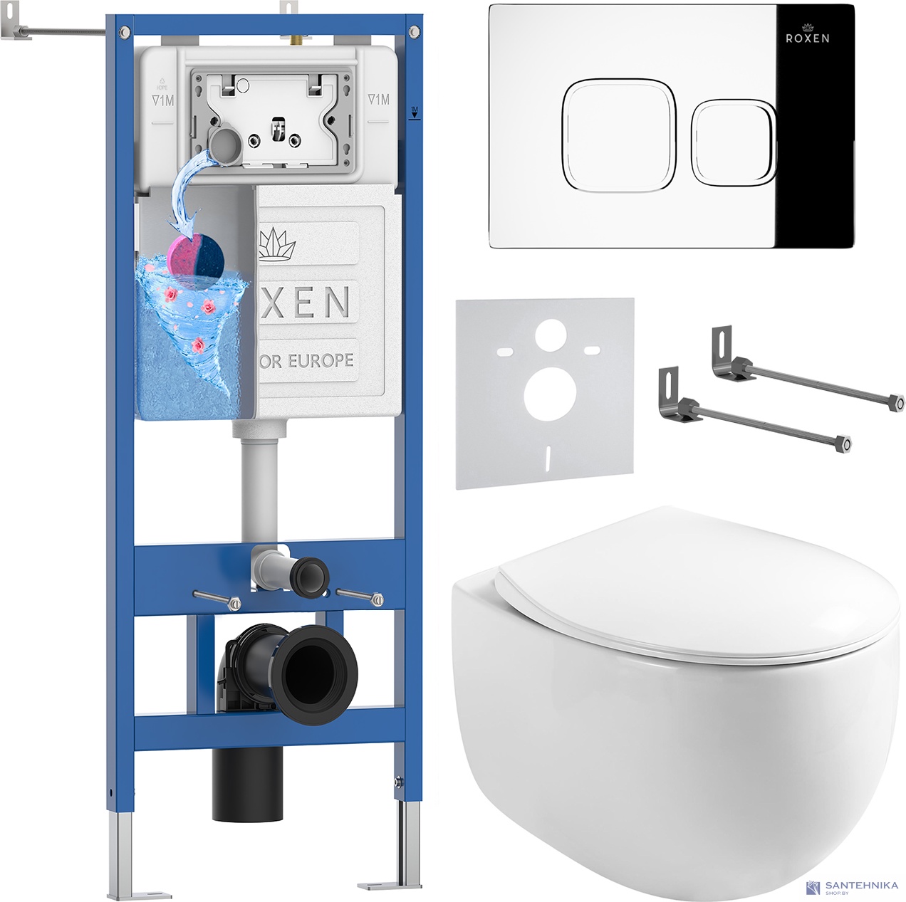 Комплект 6 в1 инсталляции и подвесного унитаза Roxen StounFix Dual Fresh 964100