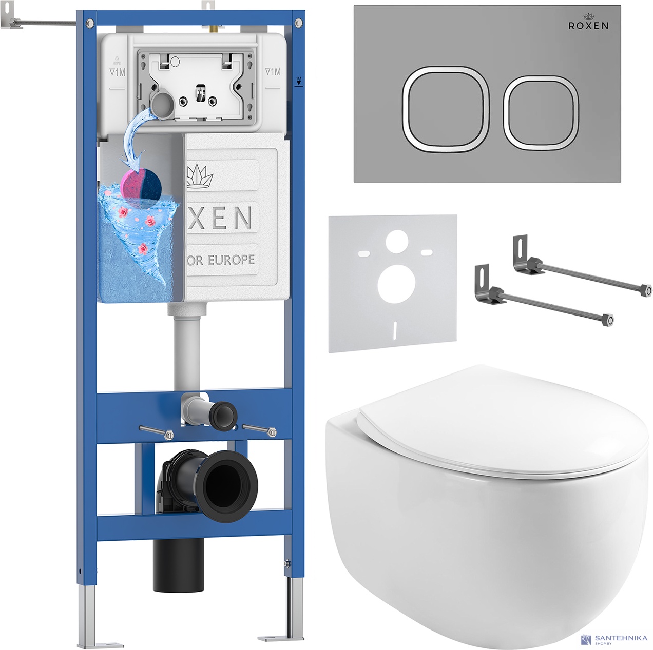Комплект 6 в1 инсталляции и подвесного унитаза Roxen StounFix Dual Fresh 964123
