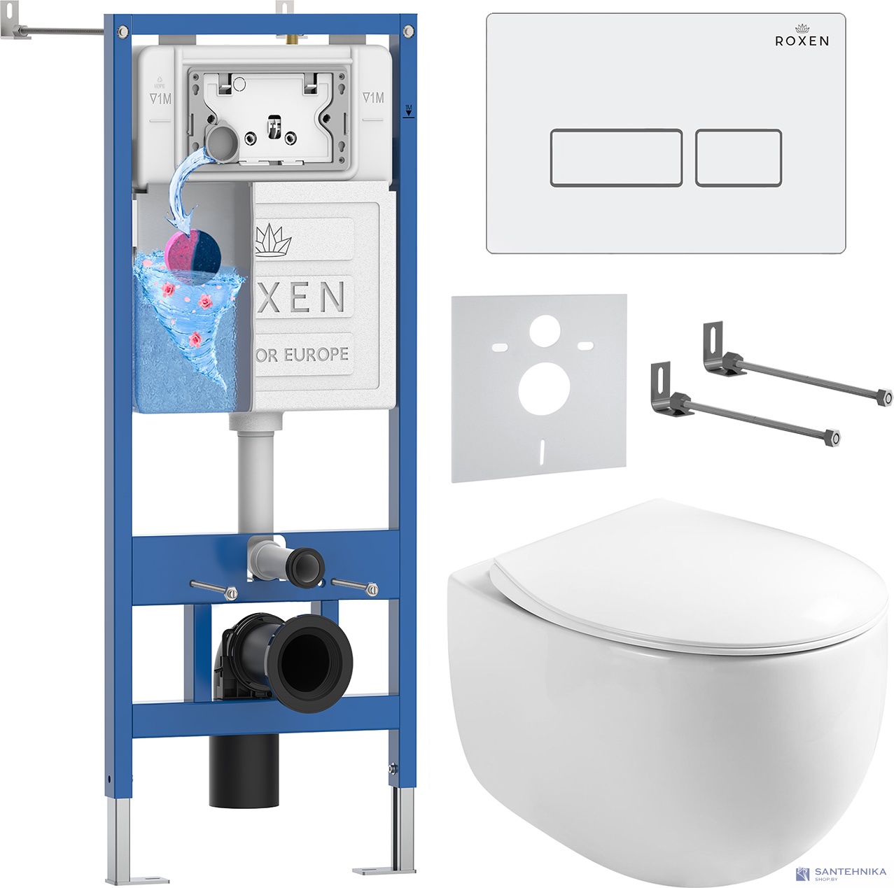 Комплект 6 в1 инсталляции и подвесного унитаза Roxen StounFix Dual Fresh 964170