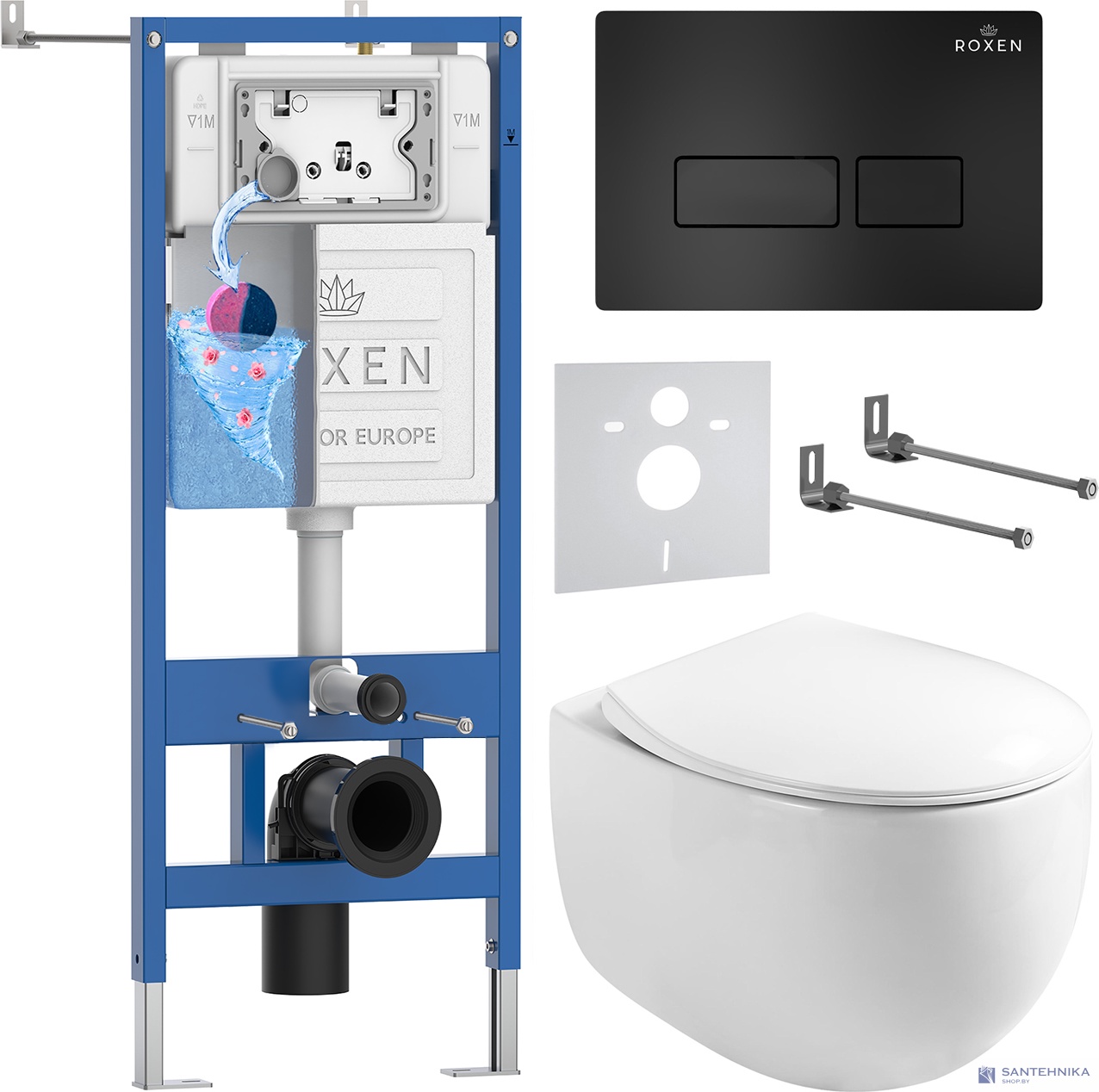 Комплект 6 в1 инсталляции и подвесного унитаза Roxen StounFix Dual Fresh 964195
