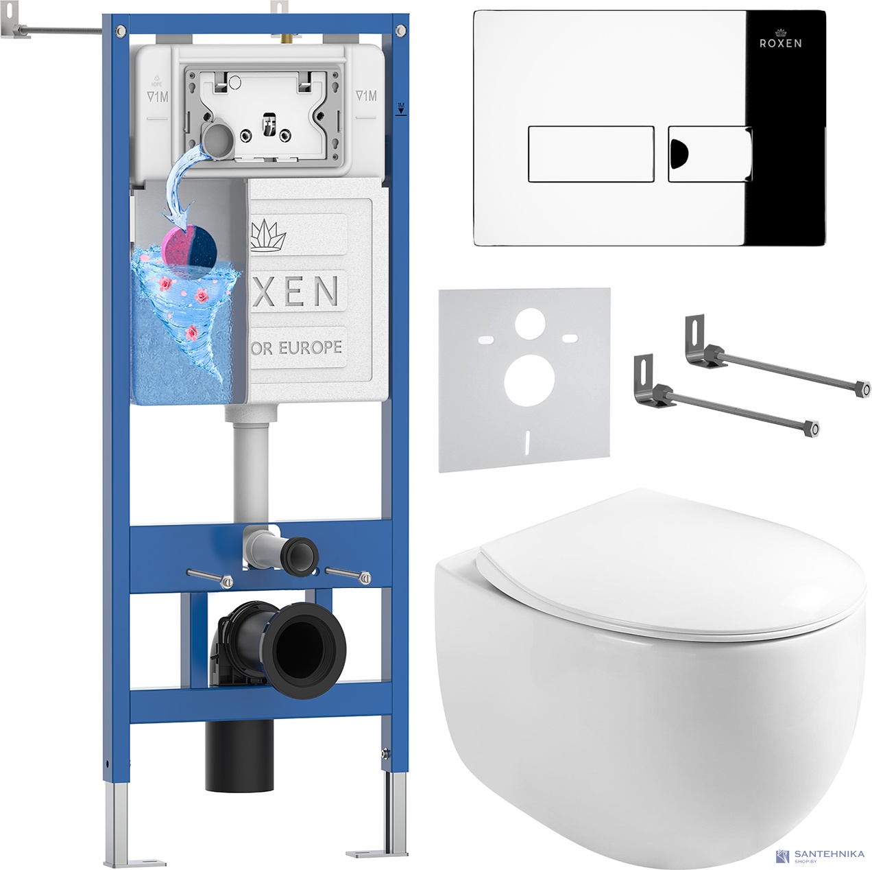 Комплект 6 в1 инсталляции и подвесного унитаза Roxen StounFix Dual Fresh 964205