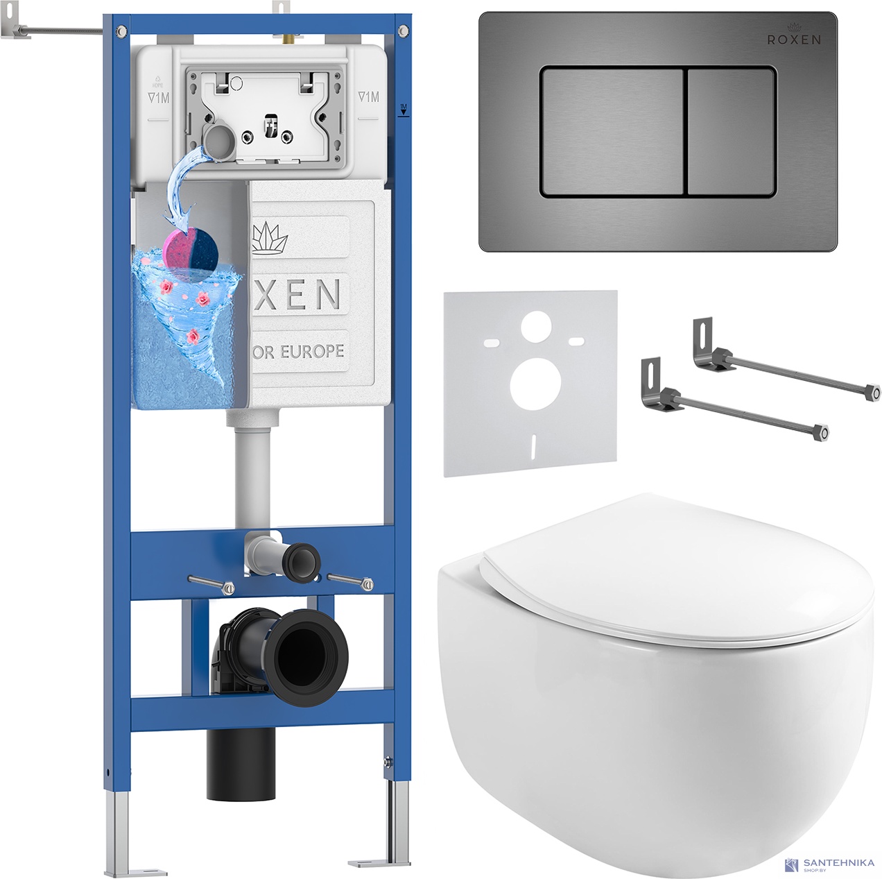 Комплект 6 в1 инсталляции и подвесного унитаза Roxen StounFix Dual Fresh 964215