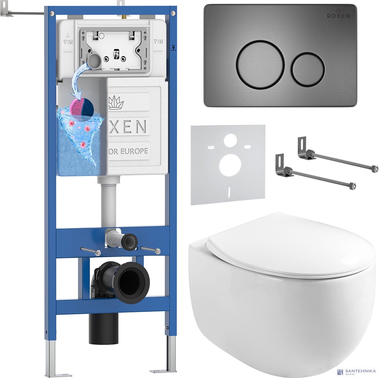 Комплект 6 в1 инсталляции и подвесного унитаза Roxen StounFix Dual Fresh 964237