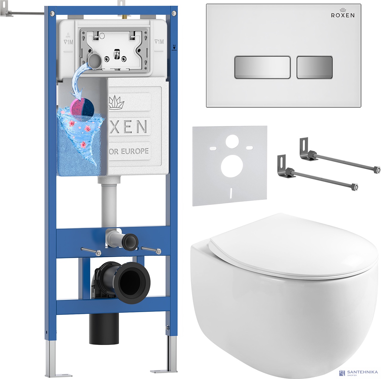 Комплект 6 в1 инсталляции и подвесного унитаза Roxen StounFix Dual Fresh 964245