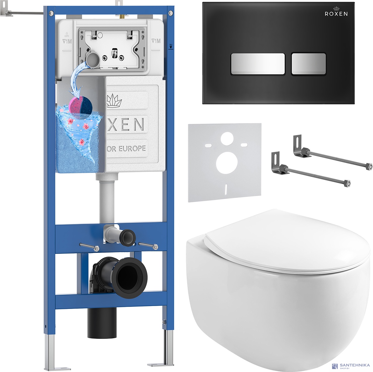 Комплект 6 в1 инсталляции и подвесного унитаза Roxen StounFix Dual Fresh 964256
