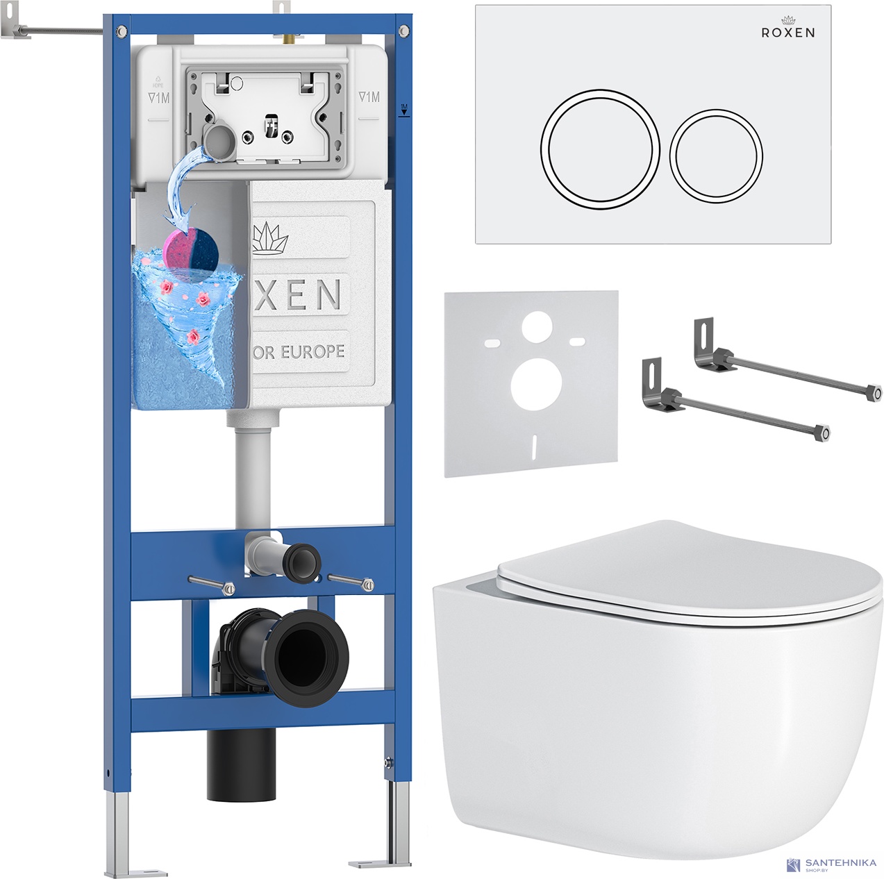 Комплект 6 в1 инсталляции и подвесного унитаза Roxen StounFix Dual Fresh 964275