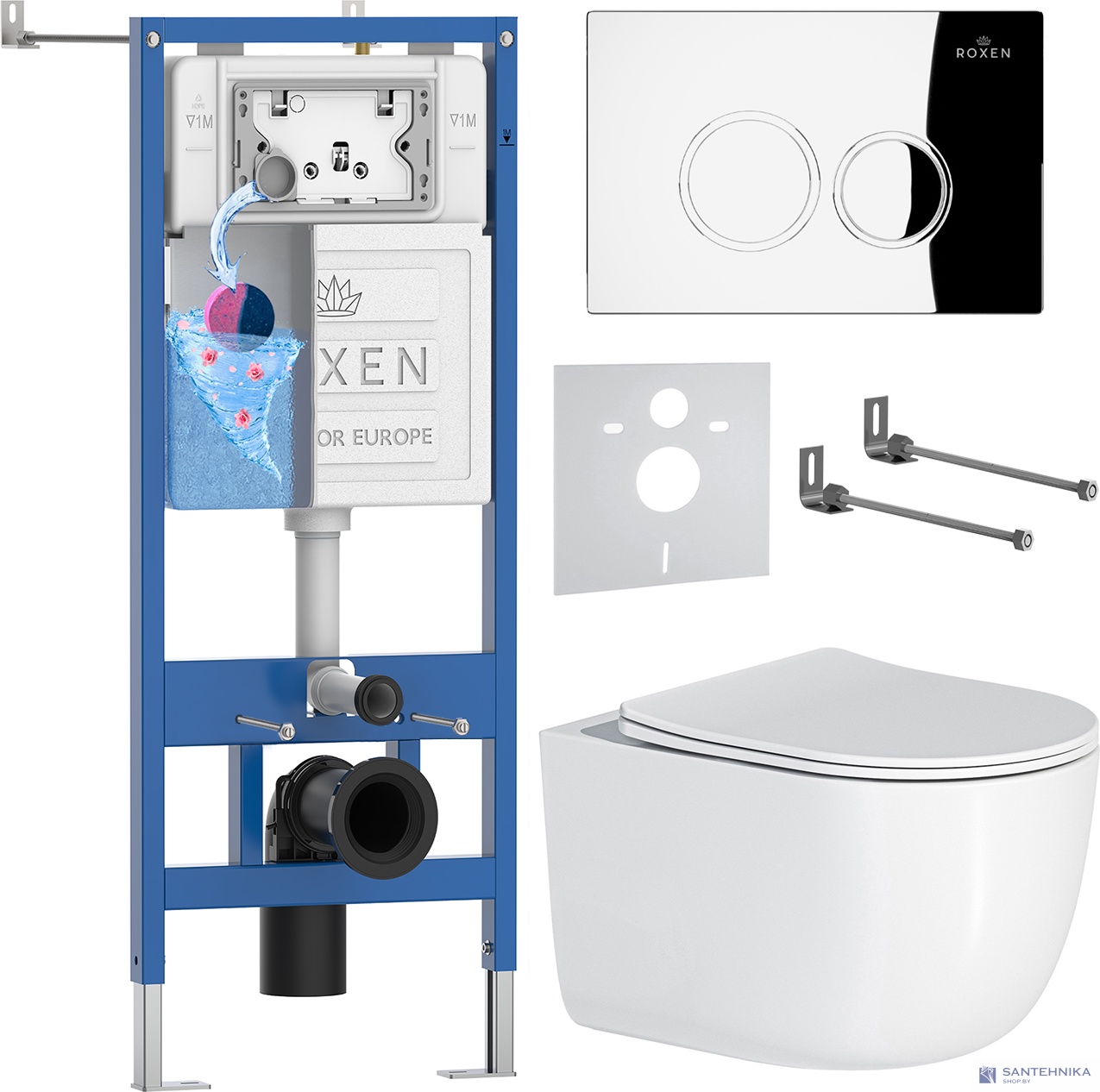 Комплект 6 в1 инсталляции и подвесного унитаза Roxen StounFix Dual Fresh 964332