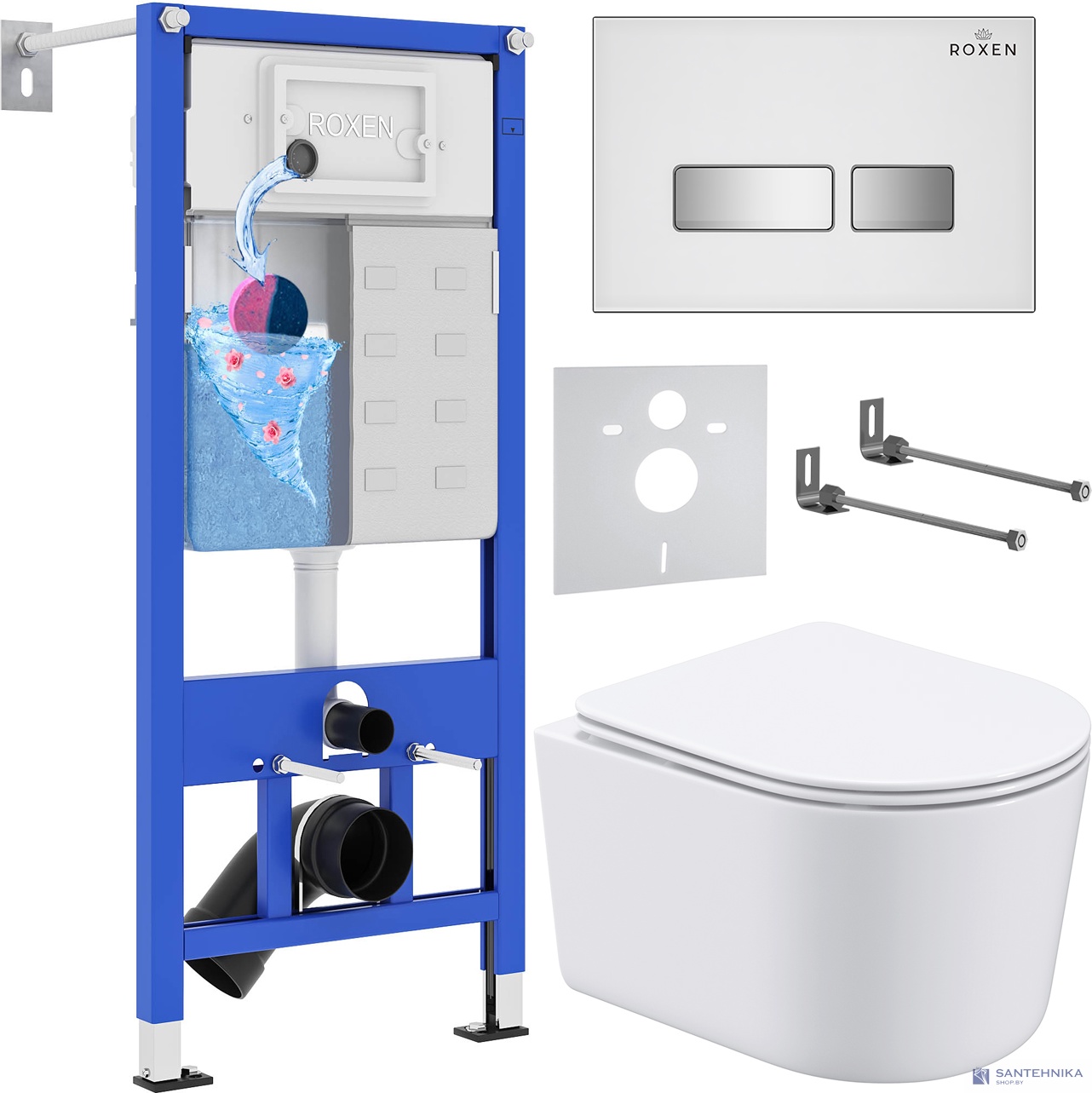 Комплект 6 в1 инсталляции и подвесного унитаза Roxen StounFix Dual Fresh 964407