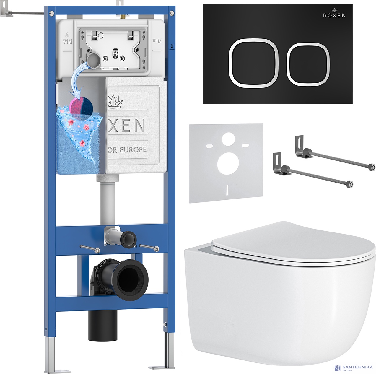 Комплект 6 в1 инсталляции и подвесного унитаза Roxen StounFix Dual Fresh 964427