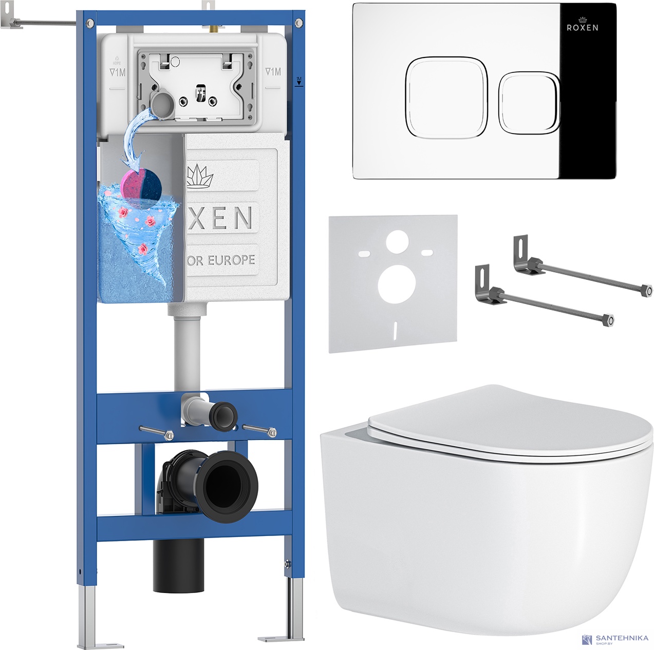 Комплект 6 в1 инсталляции и подвесного унитаза Roxen StounFix Dual Fresh 964469