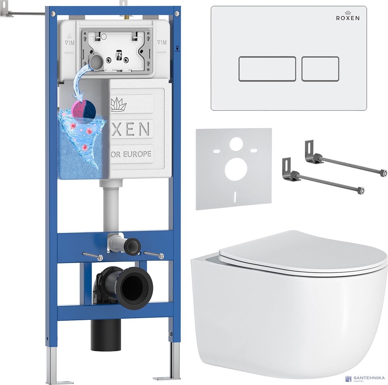 Комплект 6 в1 инсталляции и подвесного унитаза Roxen StounFix Dual Fresh 964480
