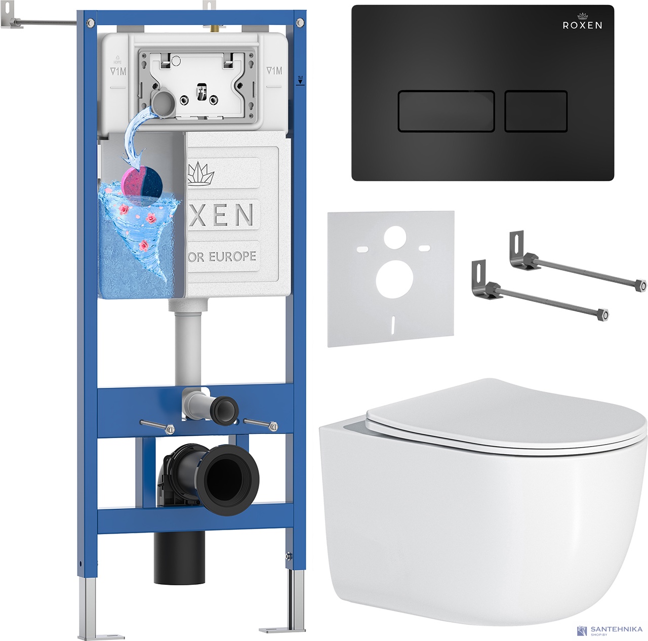 Комплект 6 в1 инсталляции и подвесного унитаза Roxen StounFix Dual Fresh 964498