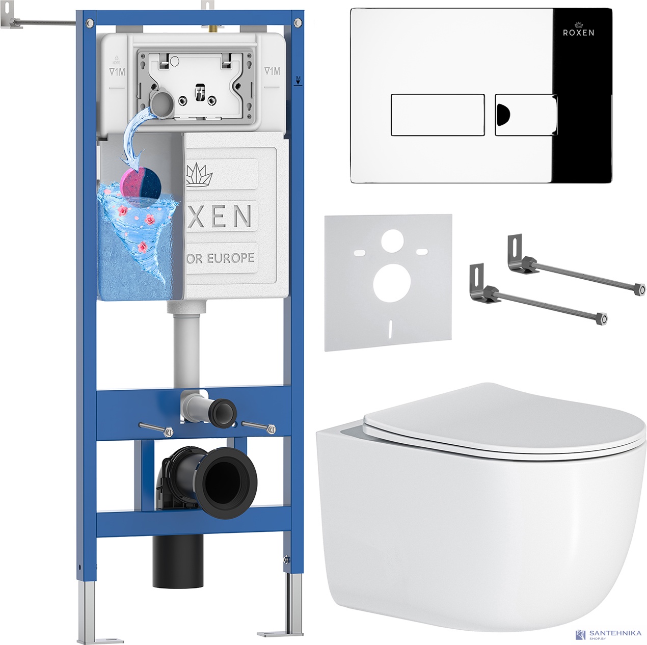 Комплект 6 в1 инсталляции и подвесного унитаза Roxen StounFix Dual Fresh 964514