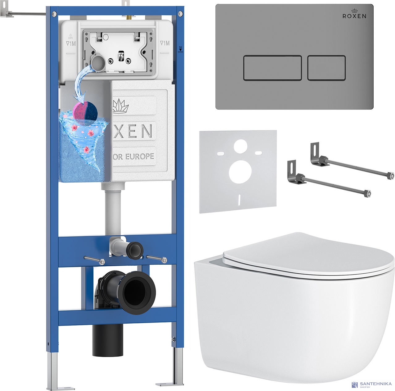 Комплект 6 в1 инсталляции и подвесного унитаза Roxen StounFix Dual Fresh 964538