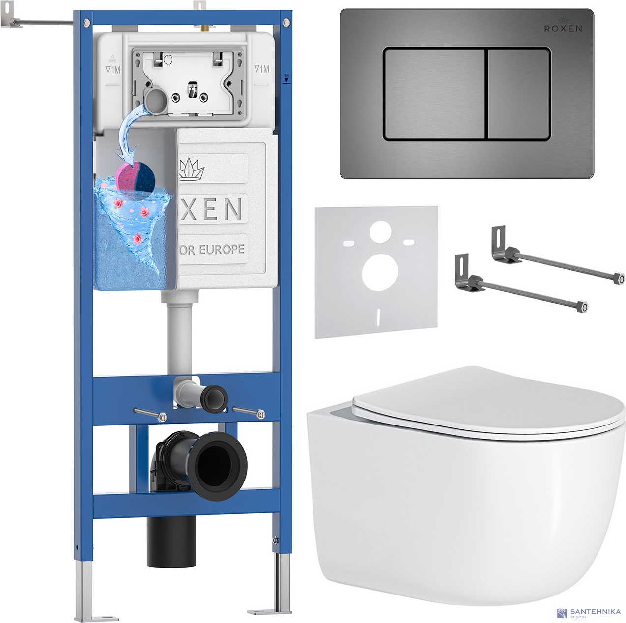 Комплект 6 в1 инсталляции и подвесного унитаза Roxen StounFix Dual Fresh 964579