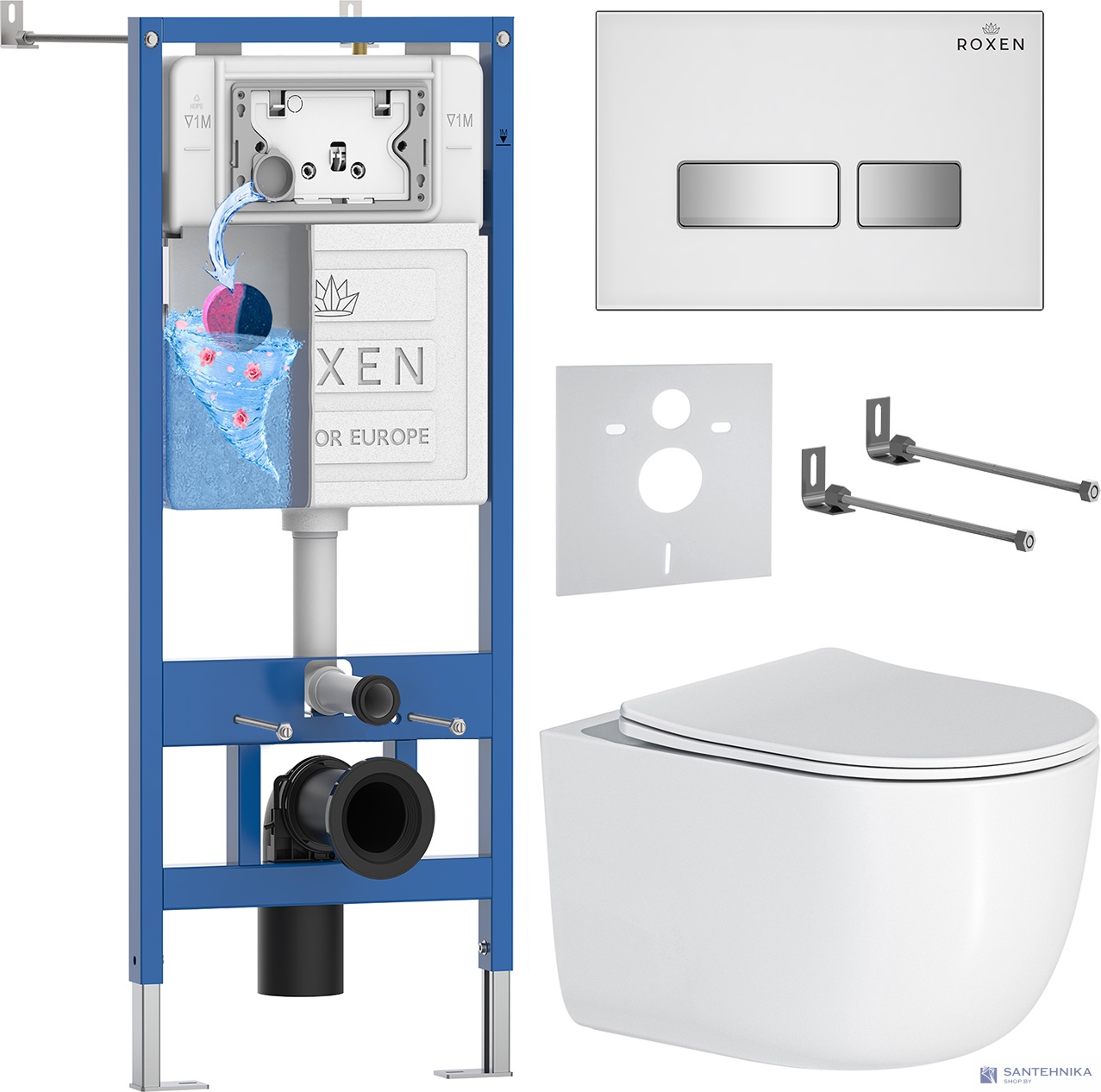 Комплект 6 в1 инсталляции и подвесного унитаза Roxen StounFix Dual Fresh 964605