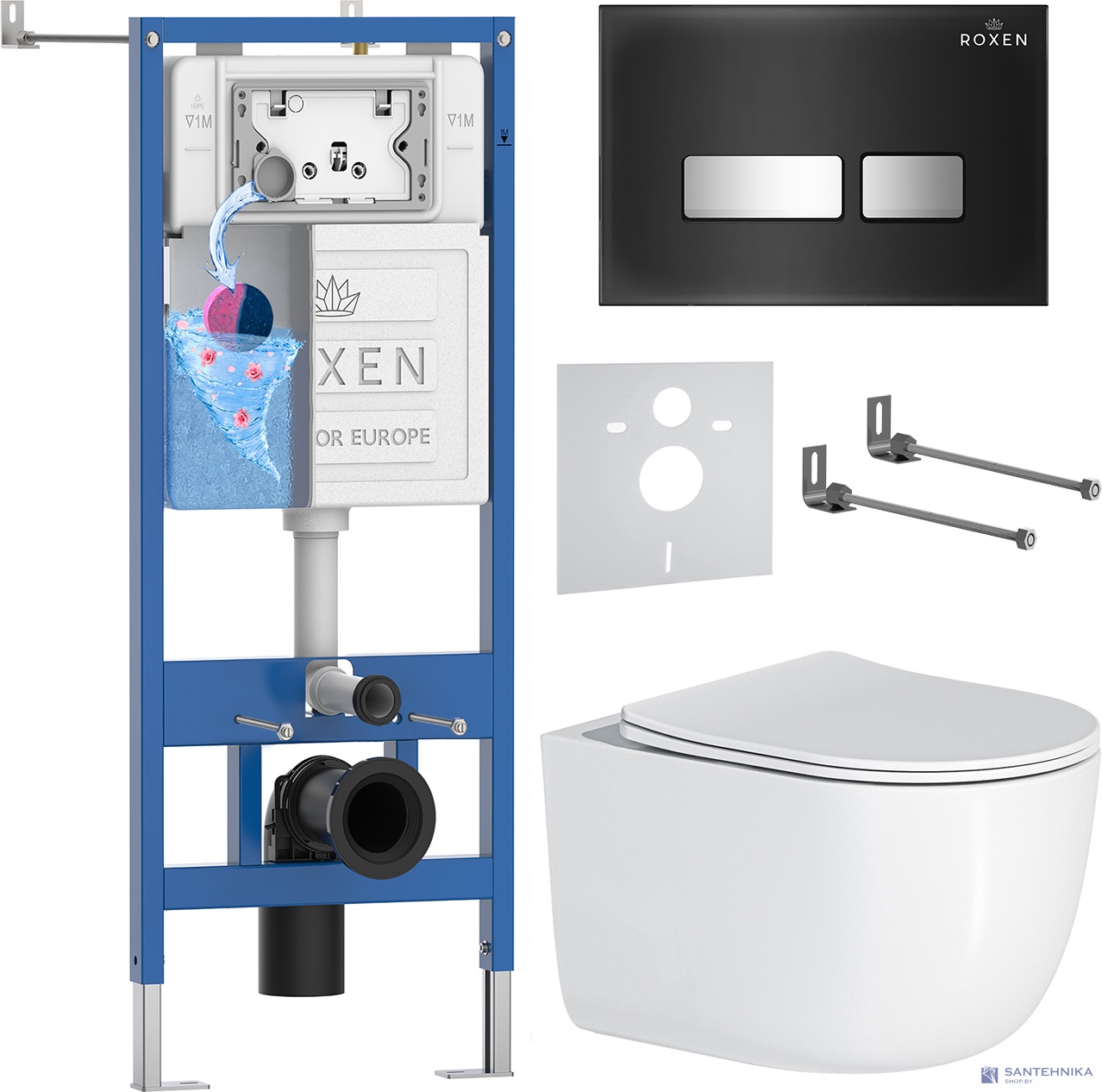 Комплект 6 в1 инсталляции и подвесного унитаза Roxen StounFix Dual Fresh 964615