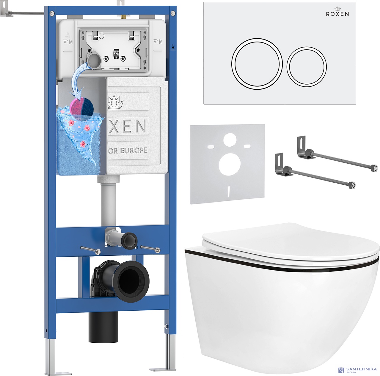 Комплект 6 в1 инсталляции и подвесного унитаза Roxen StounFix Dual Fresh 964631