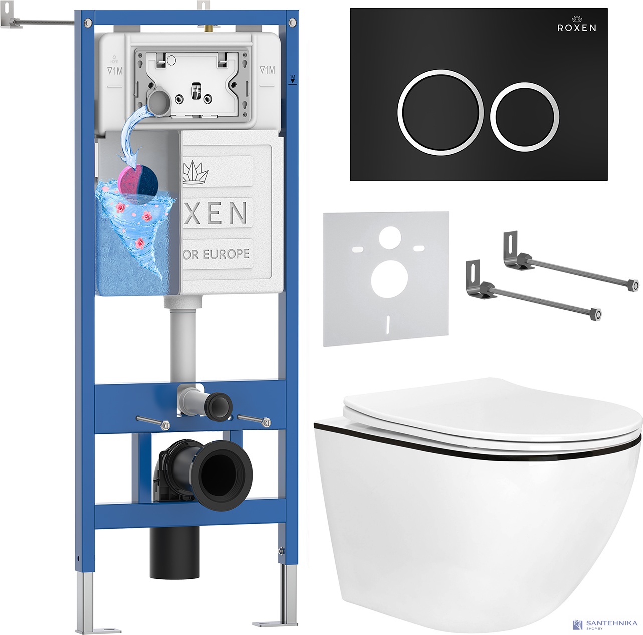 Комплект 6 в1 инсталляции и подвесного унитаза Roxen StounFix Dual Fresh 964643