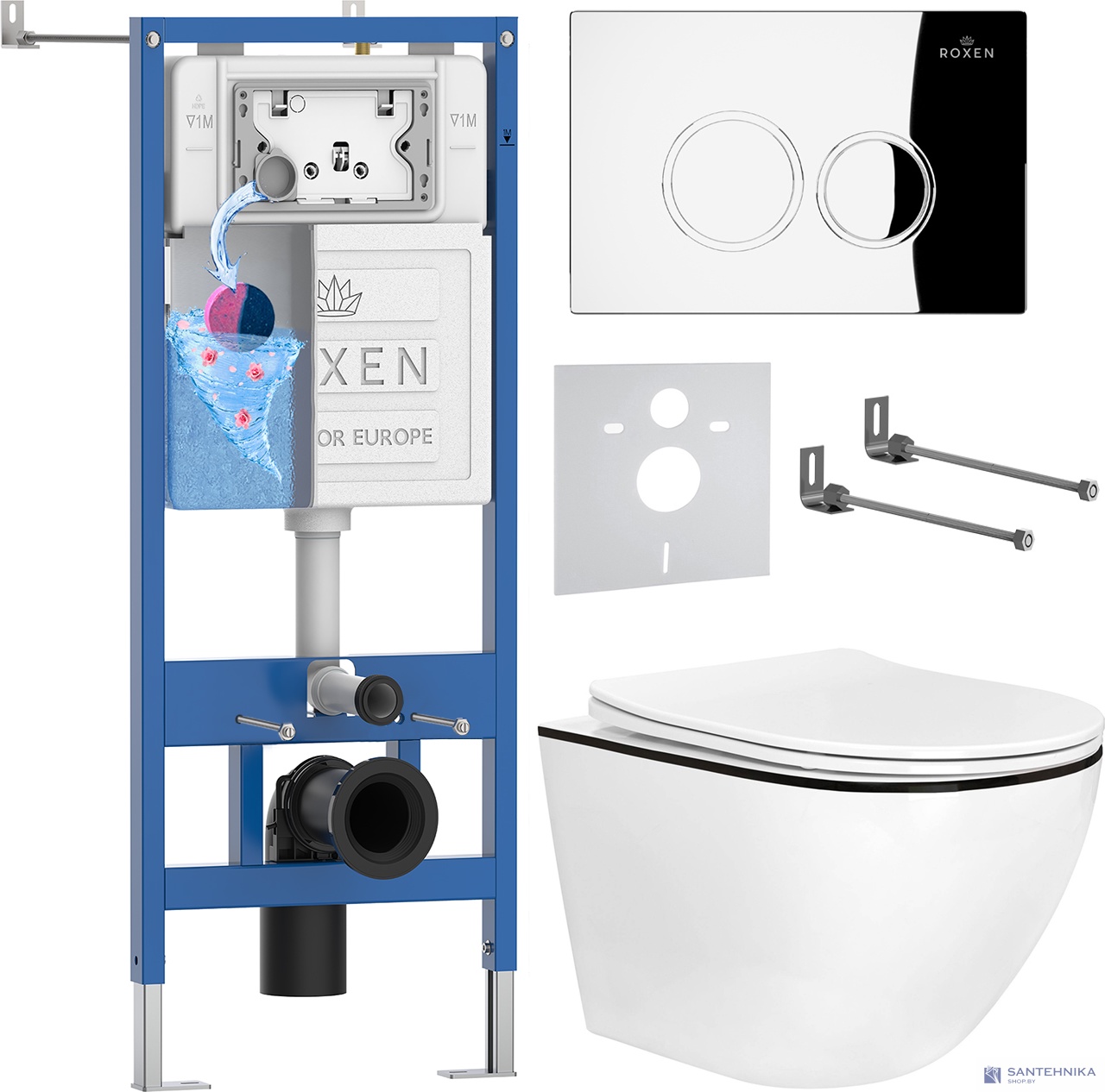 Комплект 6 в1 инсталляции и подвесного унитаза Roxen StounFix Dual Fresh 964658