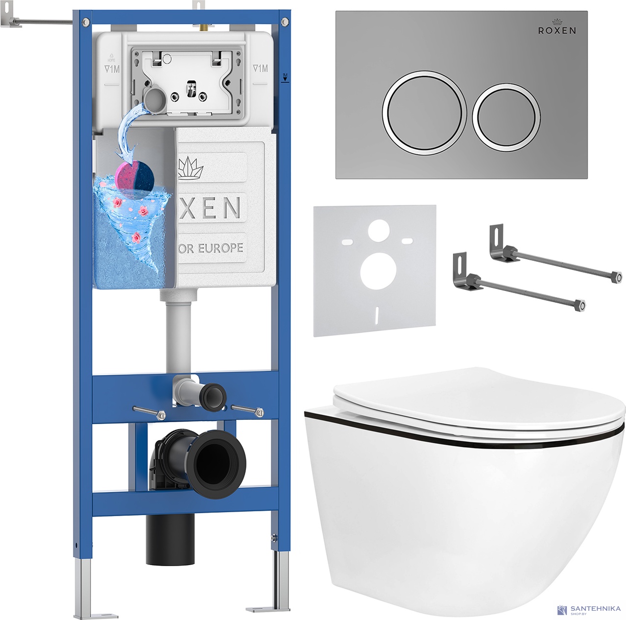 Комплект 6 в1 инсталляции и подвесного унитаза Roxen StounFix Dual Fresh 964670