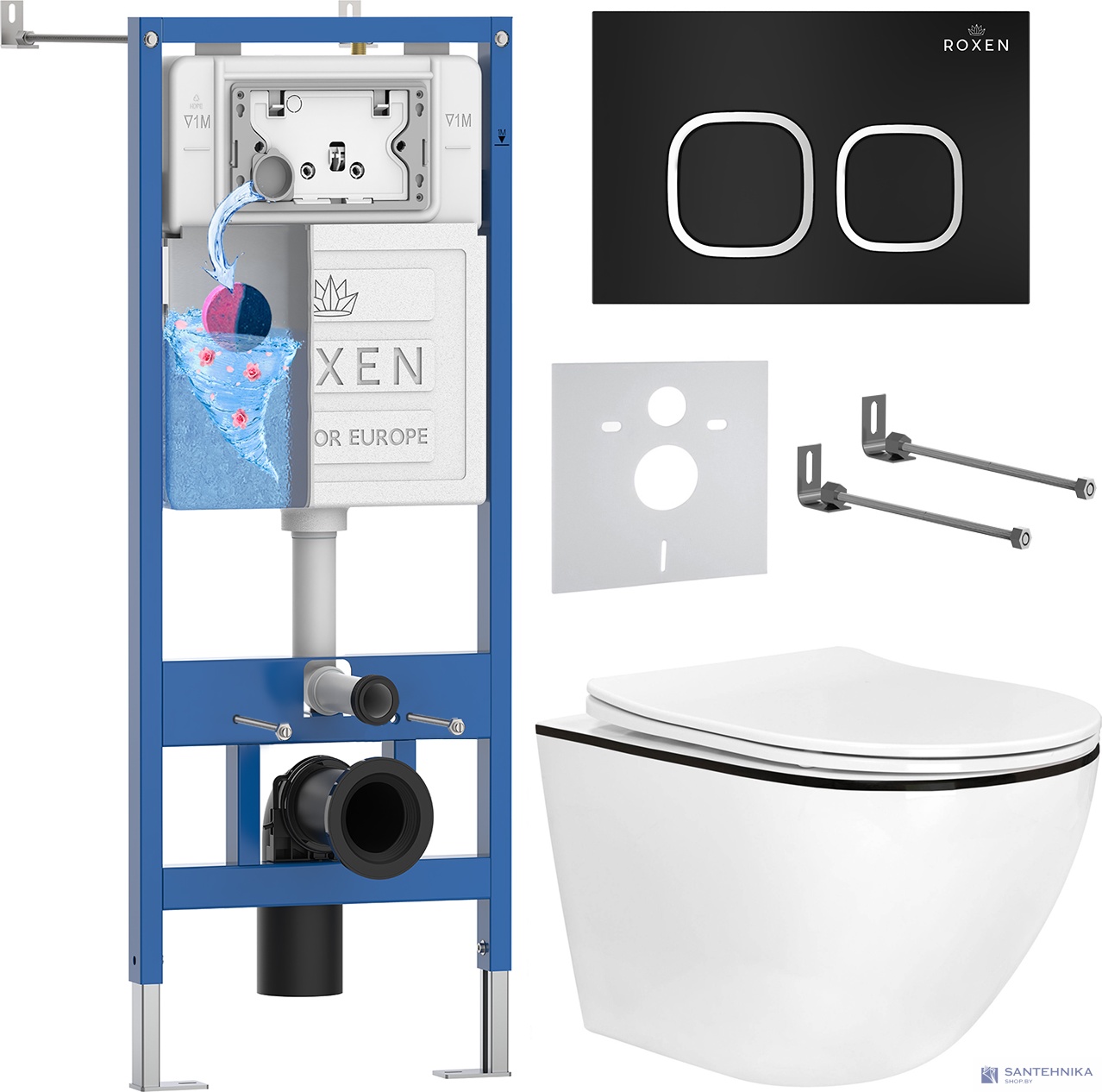 Комплект 6 в1 инсталляции и подвесного унитаза Roxen StounFix Dual Fresh 964681