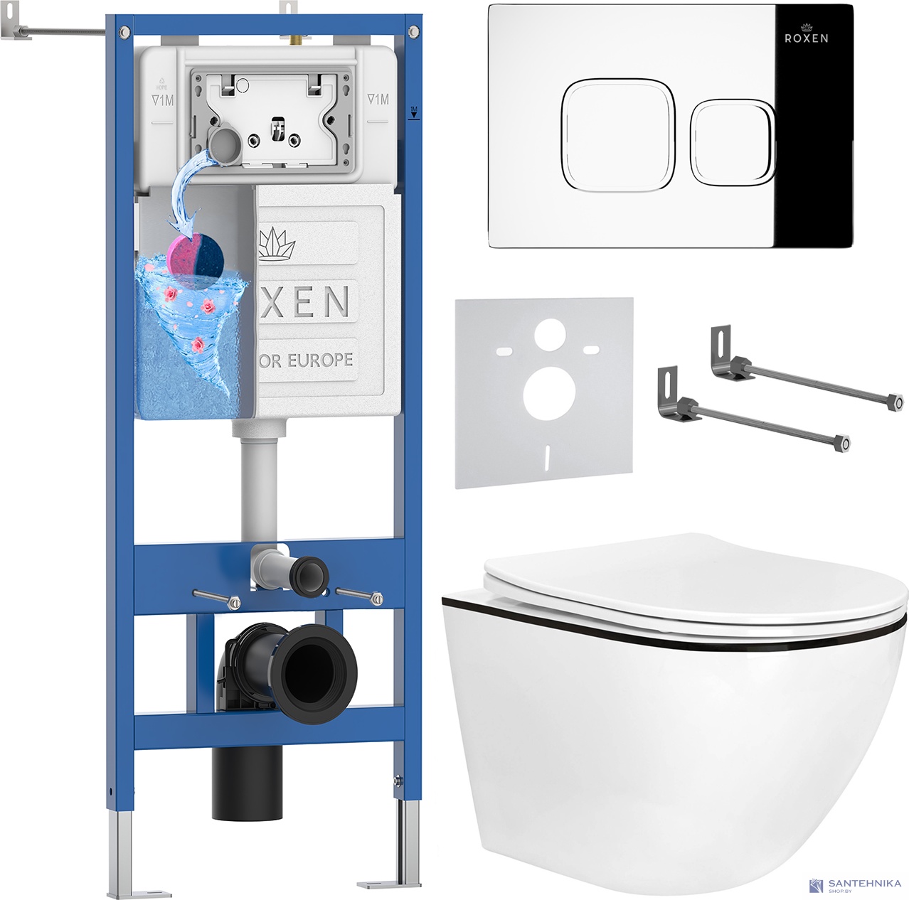 Комплект 6 в1 инсталляции и подвесного унитаза Roxen StounFix Dual Fresh 964686