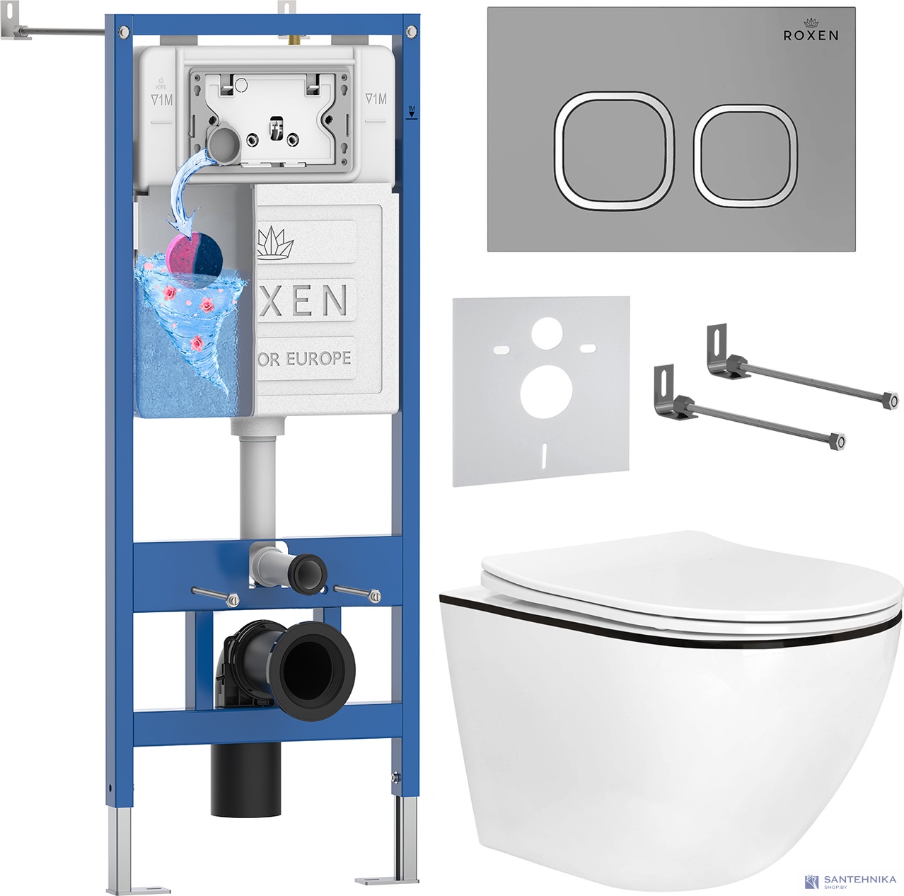 Комплект 6 в1 инсталляции и подвесного унитаза Roxen StounFix Dual Fresh 964715