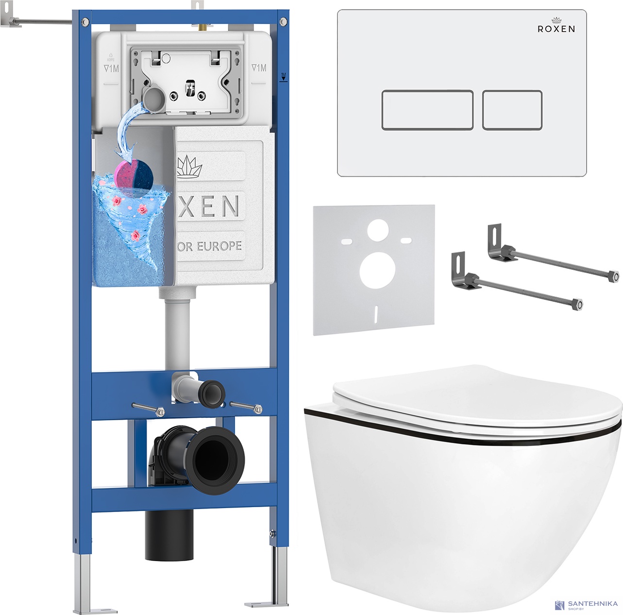 Комплект 6 в1 инсталляции и подвесного унитаза Roxen StounFix Dual Fresh 964744