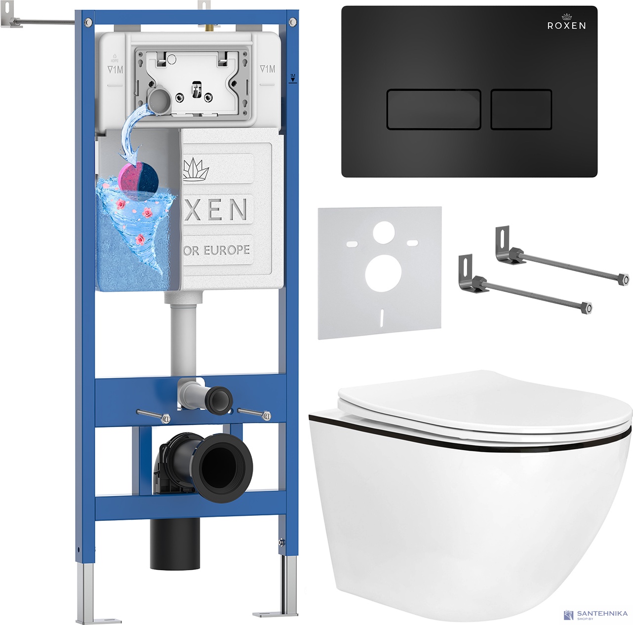 Комплект 6 в1 инсталляции и подвесного унитаза Roxen StounFix Dual Fresh 964755