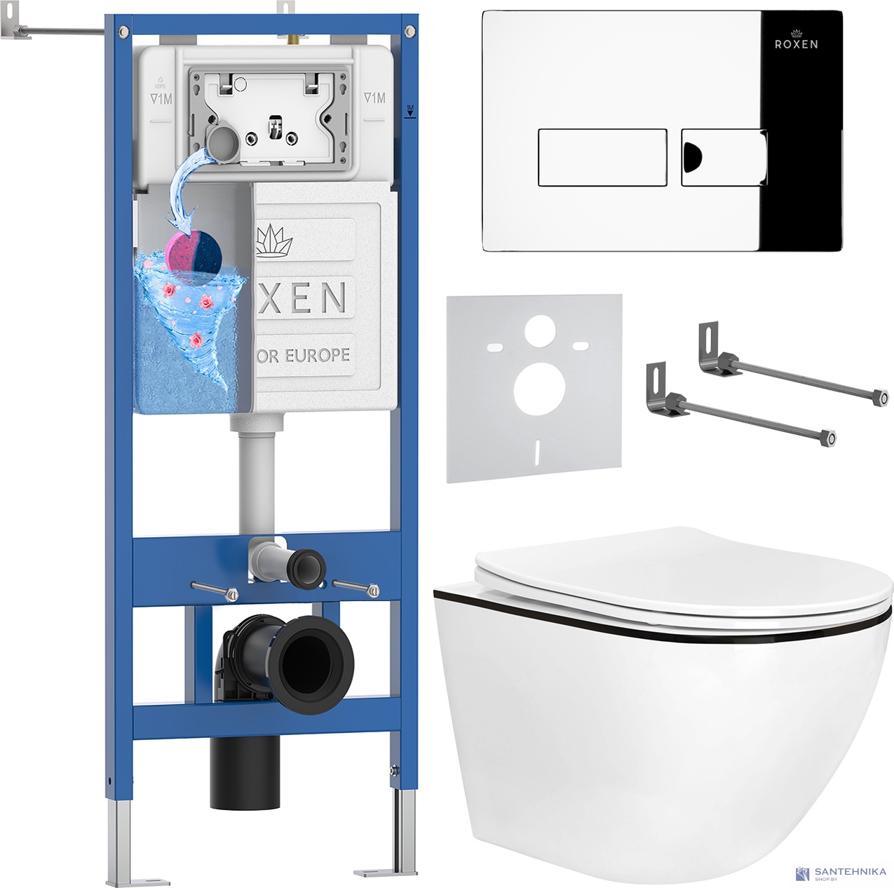 Комплект 6 в1 инсталляции и подвесного унитаза Roxen StounFix Dual Fresh 964772