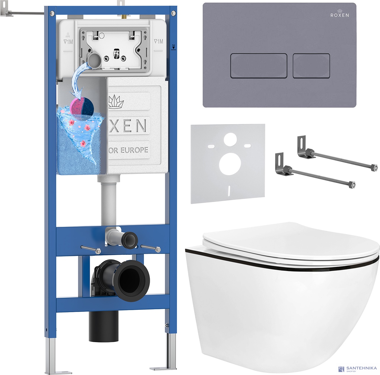 Комплект 6 в1 инсталляции и подвесного унитаза Roxen StounFix Dual Fresh 964800