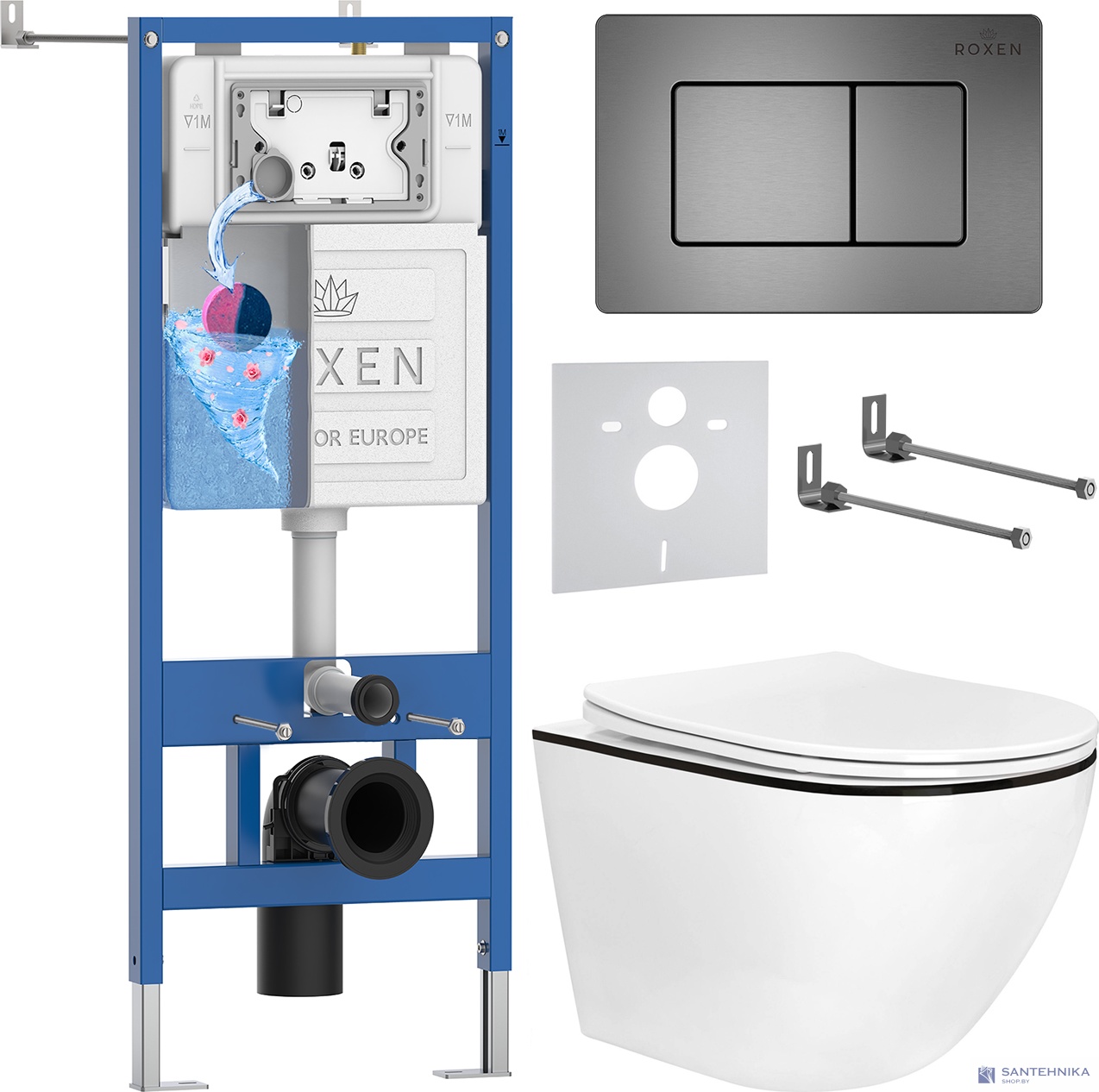 Комплект 6 в1 инсталляции и подвесного унитаза Roxen StounFix Dual Fresh 964862