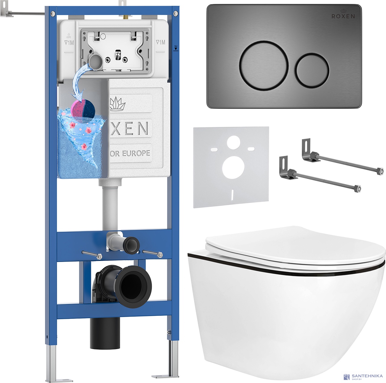 Комплект 6 в1 инсталляции и подвесного унитаза Roxen StounFix Dual Fresh 964894