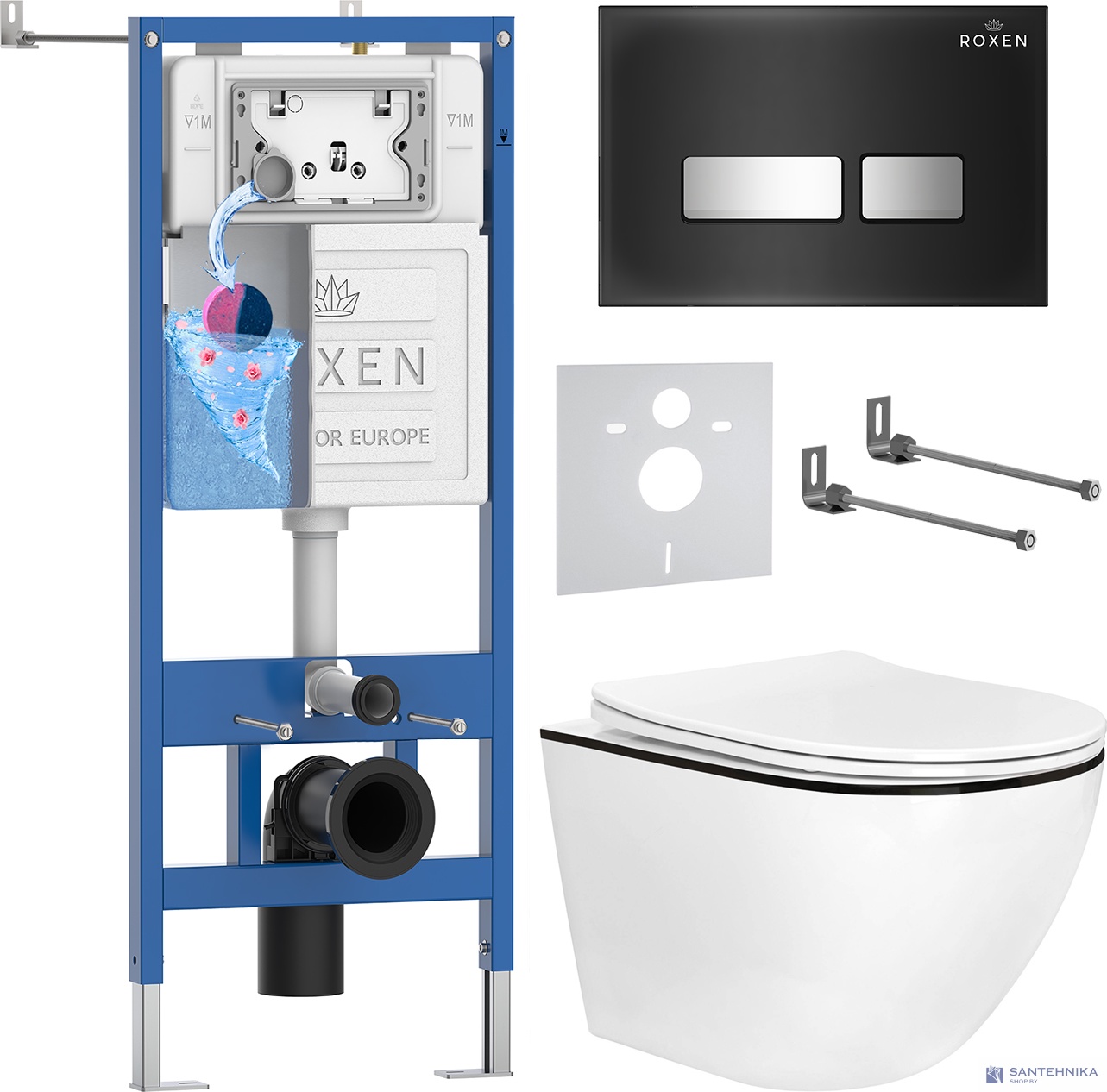 Комплект 6 в1 инсталляции и подвесного унитаза Roxen StounFix Dual Fresh 964974
